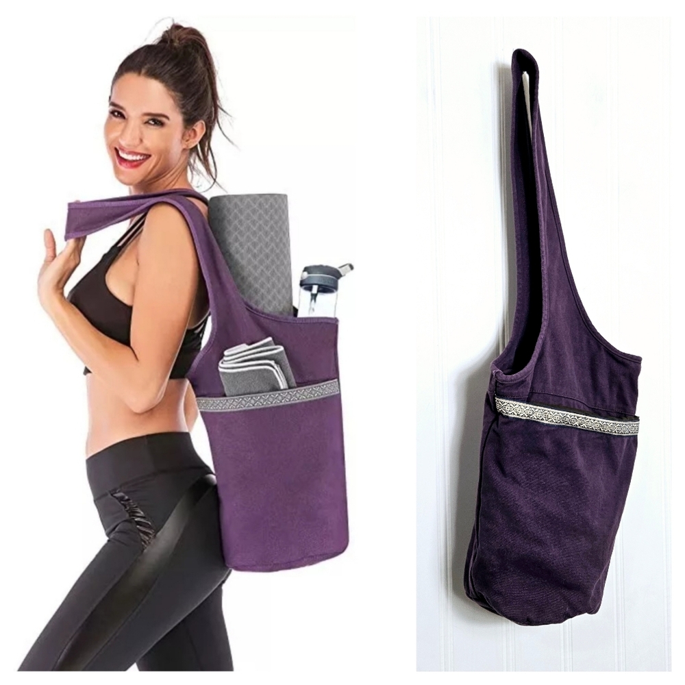 Ewedoos Purple Tribal Stripe Large Canvas Yoga Mat Shoulder Tote Bag